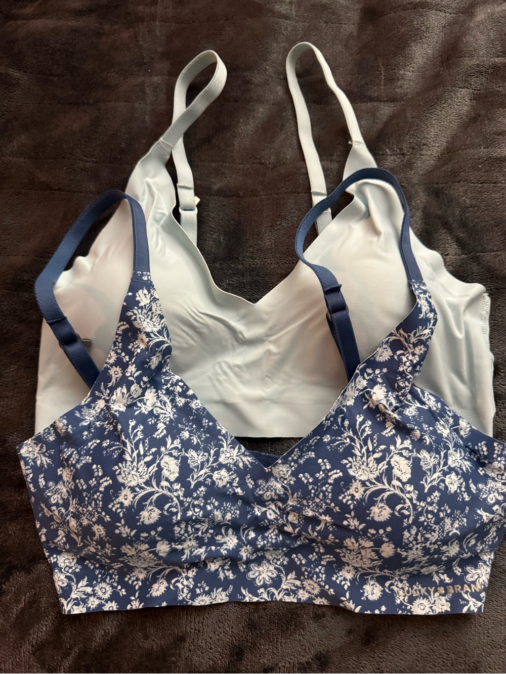 NWOT Lucky Brand Light Blue and Blue Floral Wireless Bralette Set